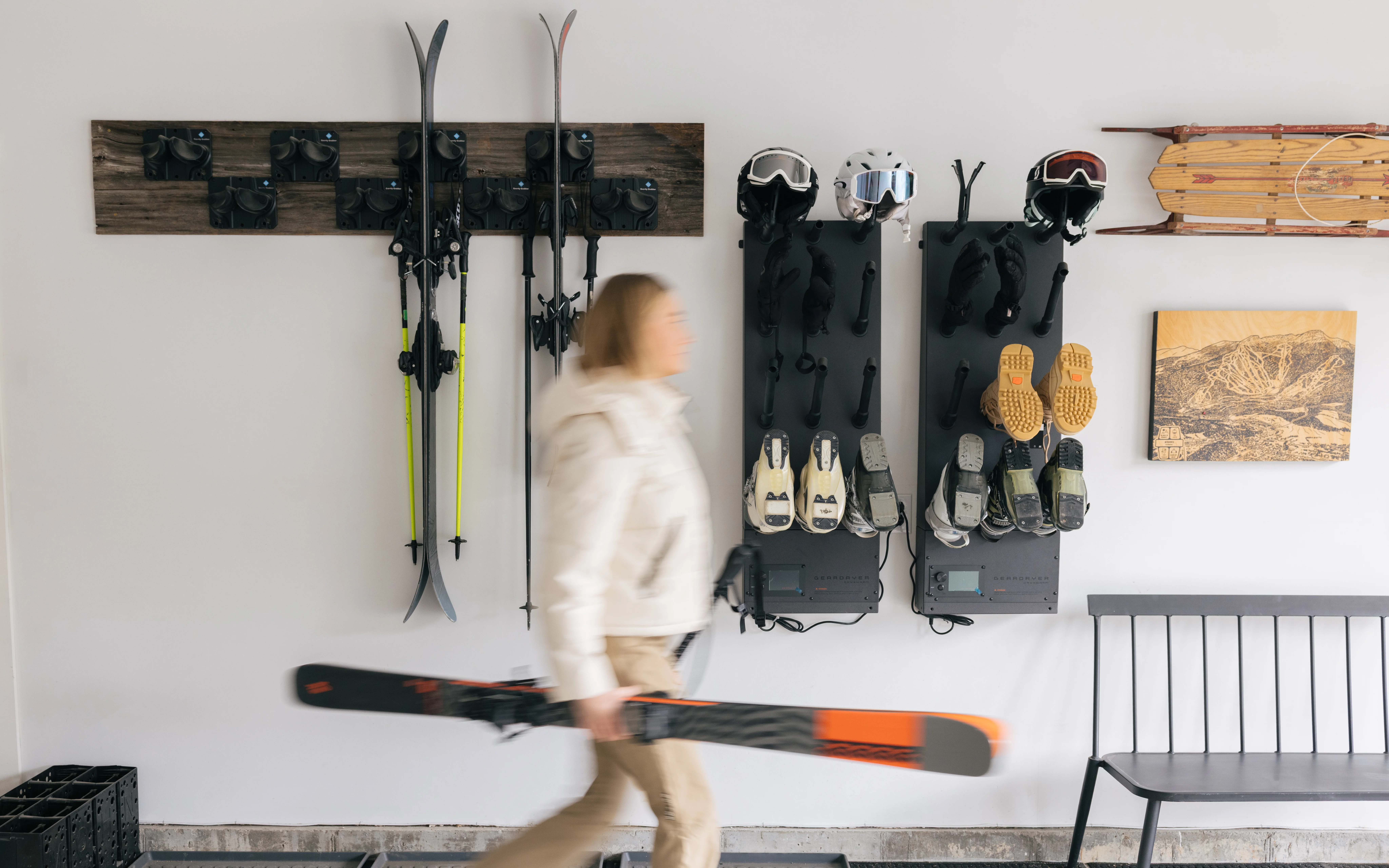 Ski lifestyle shot showing guests gearing up for a day on the slopes at Stowe Mountain Resort